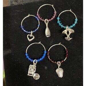 Wine Glass Charms Handcrafted Swarovski Crystal Set of 5